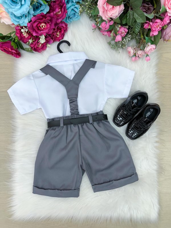 Conjunto Miss Cherry Meninos Social Shorts Ravi Cinza Grafite - Image 3