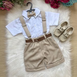 Conjunto Miss Cherry Meninos Social Shorts Ravi Bege Modelo 2