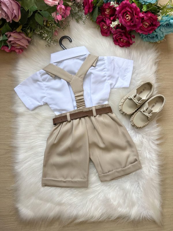 Conjunto Miss Cherry Meninos Social Shorts Ravi Bege Modelo 2 - Image 3