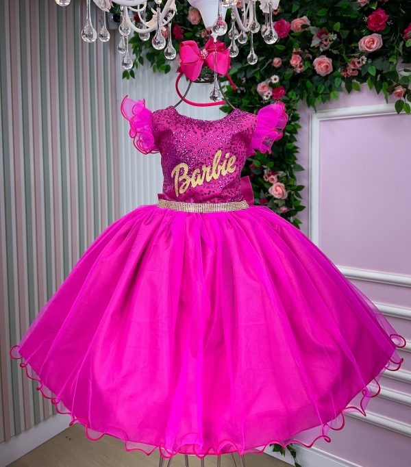 Vestido Princesa Belli Tematico Barbie Pink Glitter