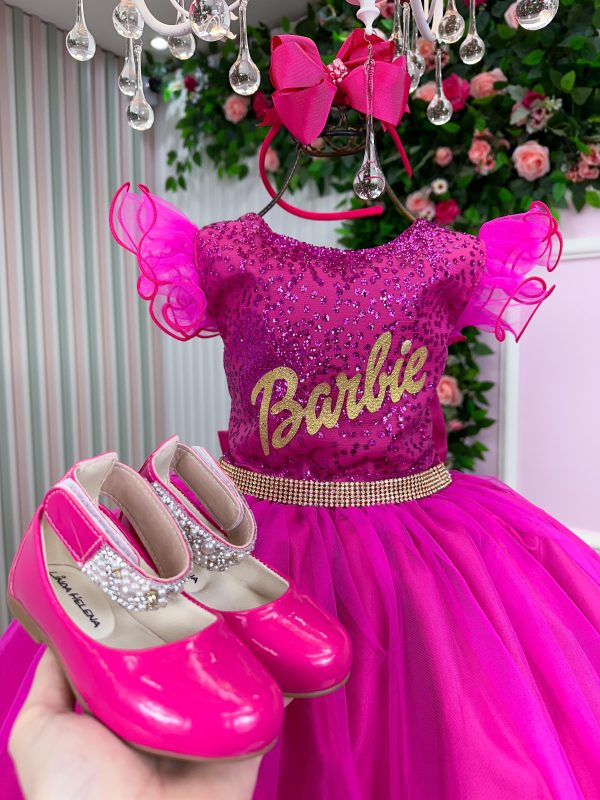 Vestido Princesa Belli Tematico Barbie Pink Glitter - Image 3