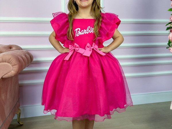 Vestido Princesa Belli Tematico Barbie Pink Babado