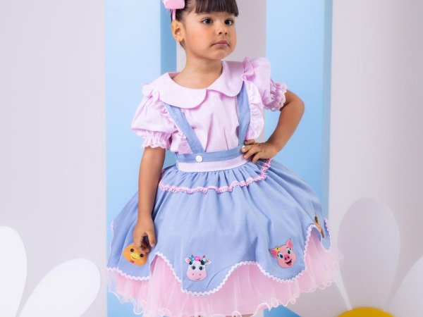 Vestido Tematicos Kids Fazendinha Salopete Jeans
