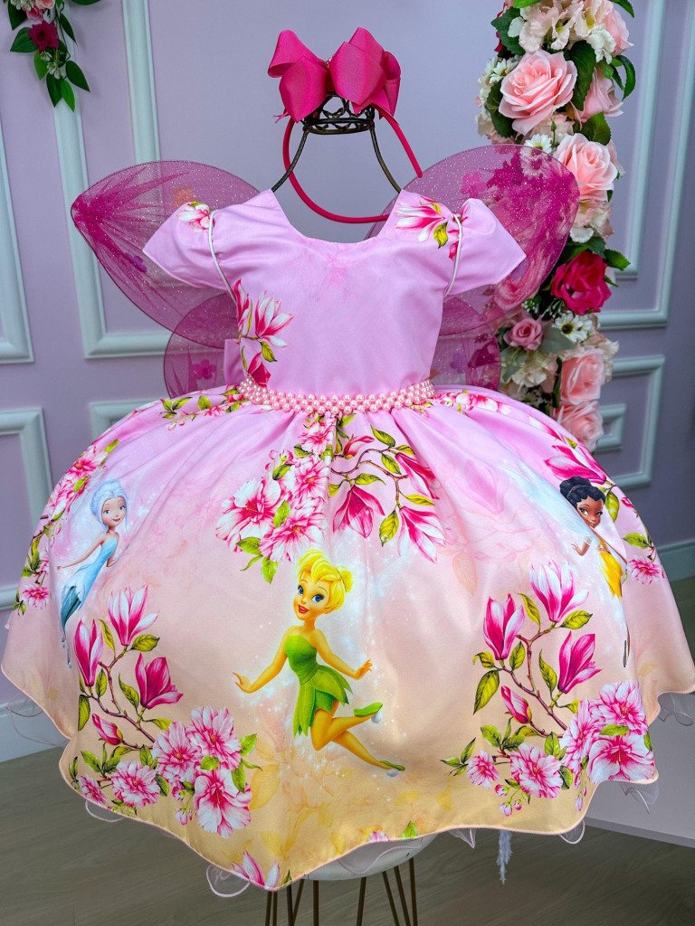 Vestido Infantil Temáticos da Gigi Fadas – Tinker Bell – Sininho Rosa