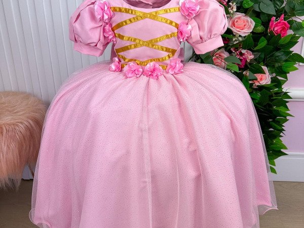 Vestido Bella Child/Fantasia Longa Princesa Rosa Bebe