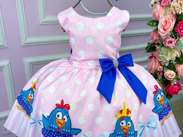 Vestido Tematicos Luxo Galinha Pintadinha Rosa e Azul