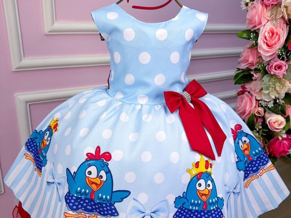Vestido Tematicos Luxo Galinha Pintadinha Azul e Vermelho