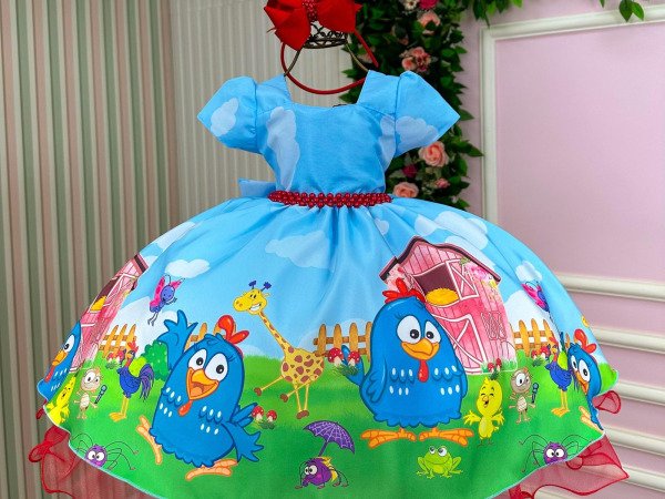 Vestido Infantil Temáticos da Gigi Galinha Pintadinha Azul Modelo 2