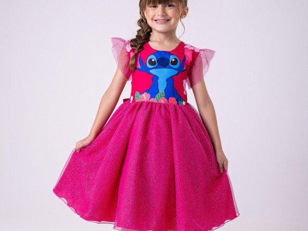 Vestido Tematicos Ysa Kids Lilo Stitch Pink Modelo 3