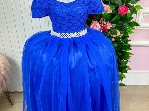 Vestido Enjoy Longo Laura Peito rendado Azul Royal