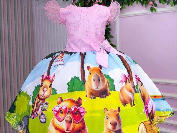 Vestido Temáticos Infantil Luxo Capivara
