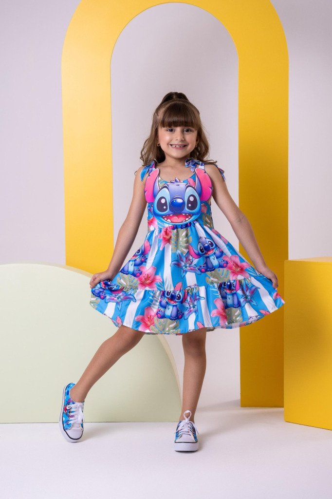 Vestido Temáticos Ysa Kids Stitch Azul