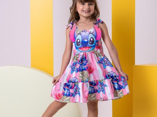 Vestido Temáticos Ysa Kids Stitch Rosa