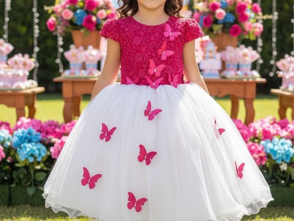 Vestido Juvenil – Midi Vila Lele Sabrina Pink e Off