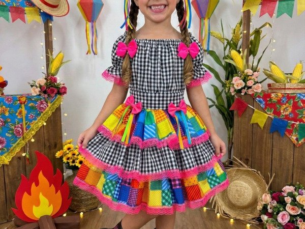 Vestido Junino Banana Club Luxo Quermesse do Sertão Preto