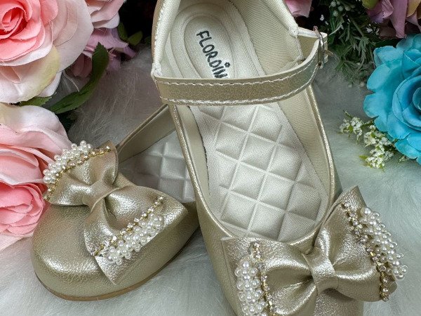 Sapatilha Flor di Mila Dourada Perolas Neide