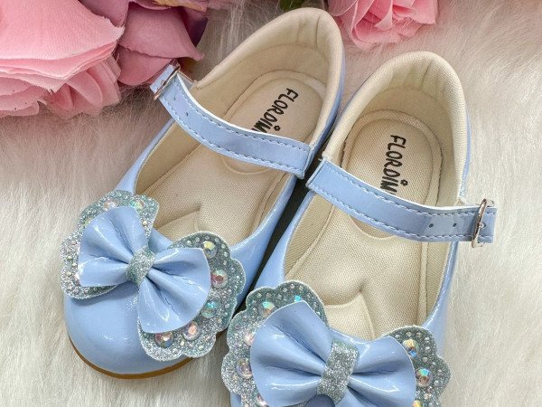 Sapatilha Flor Di MIla Baby Azul Bebe lacinho Strass