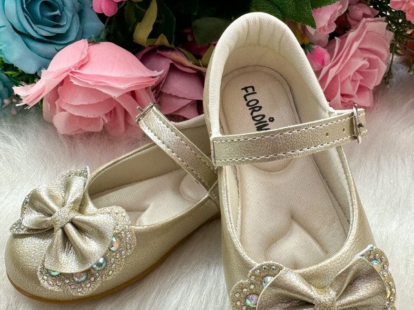 Sapatilha Flor Di MIla Baby Dourado lacinho Strass