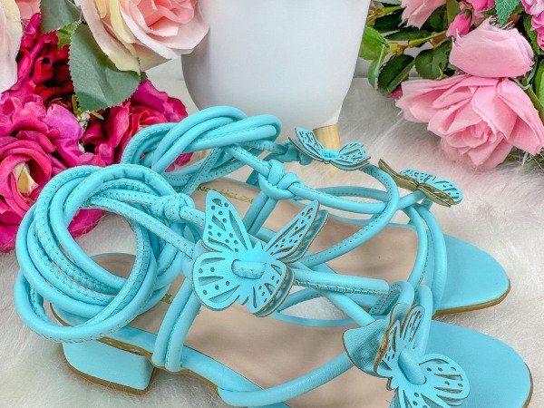 Sandalia Flor Di Mila Borboletas Azul de Amarrar