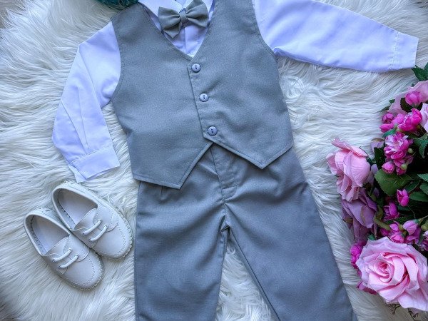 Conjunto Miss Cherry Social Colete Cinza