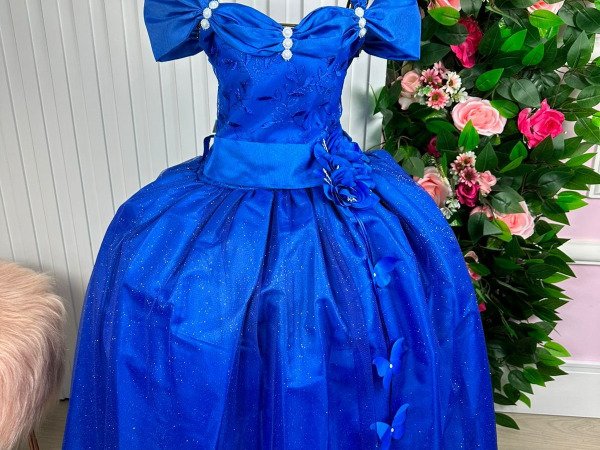 Vestido Marie Longo Manga Princesa Azul Royal