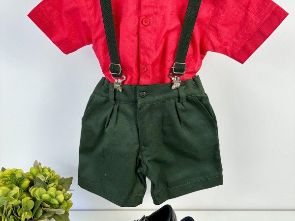 Conjunto Miss Cherry Henry Vermelho Suspensorio Verde Militar