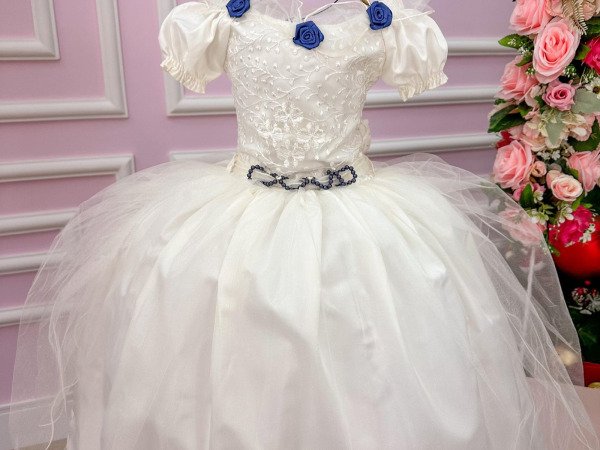 Vestido Lorenzetti Longo Off Detalhes Azul Marinho