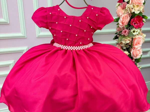 Vestido Ysa Kids Pink Peito Perolas