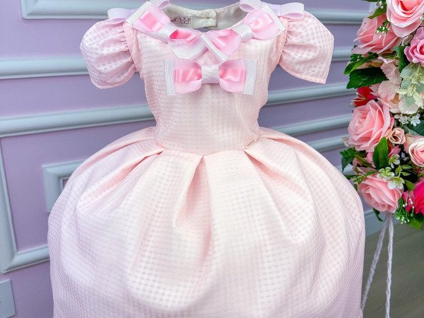 Vestido Miss Sweet Rosa Bebe Lacinhos