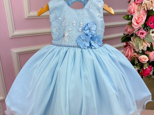 Vestido Vila Lele Jardim Encantado Flora Azul Bebe