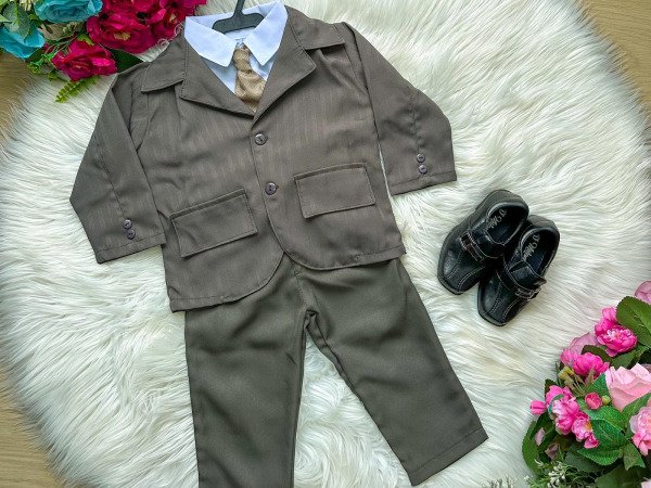 Conjunto Miss Cherry Social Terno – Blaizer Listrado e Calça Lisa Gael Verde Militar