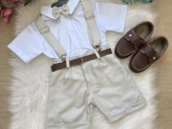 Conjunto Miss Cherry Meninos Social Shorts Ravi Cinza Claro