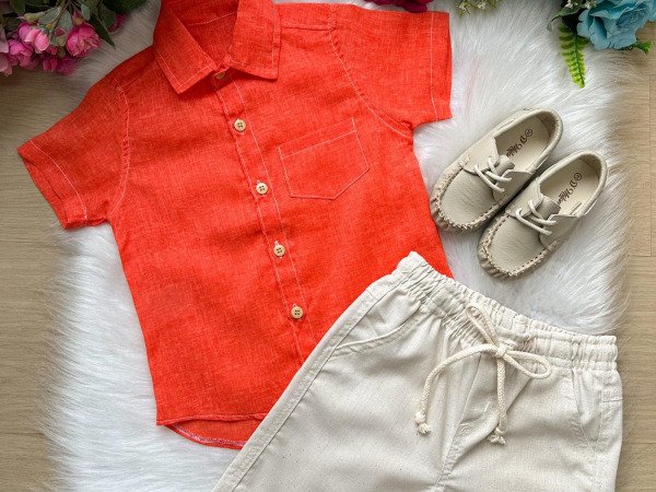 Conjunto Meninos Lucas Banana Club Shorts Camisa Laranja