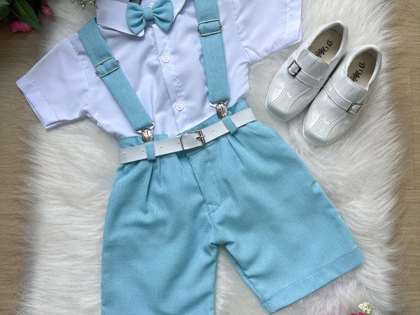 Conjunto Miss Cherry Gustavo Suspensorio Shorts Azul Bebe