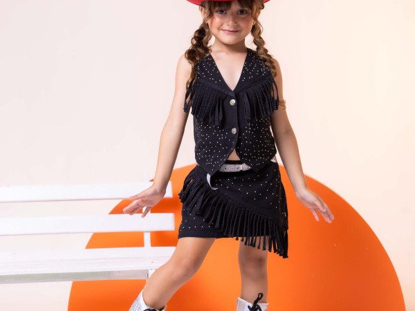 Conjunto Blogueirinha Boiadeira Maraisa Jeans Preto