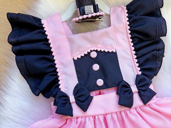 Romper/Vestido Princesa Belli Mundo Bita Rosa e Preto