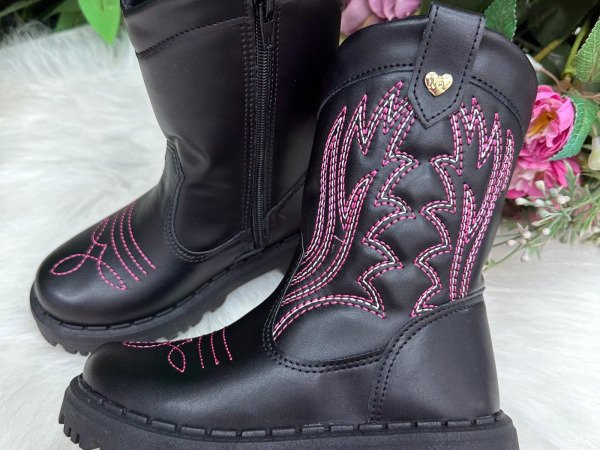 Bota Nilqi Texana Isabella Preto e Pink