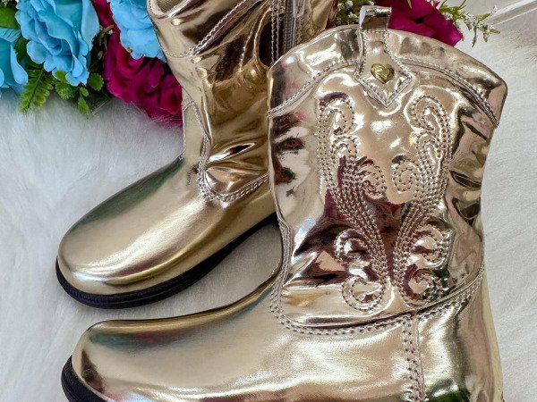Bota – Coturno Doce Pe Boiadeira Texana Dourada Metalizada
