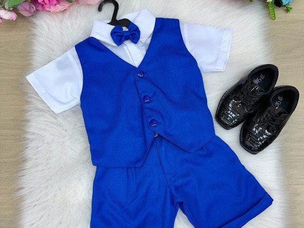 Conjunto Social Miss Cherry Leandro Colete Azul Royal