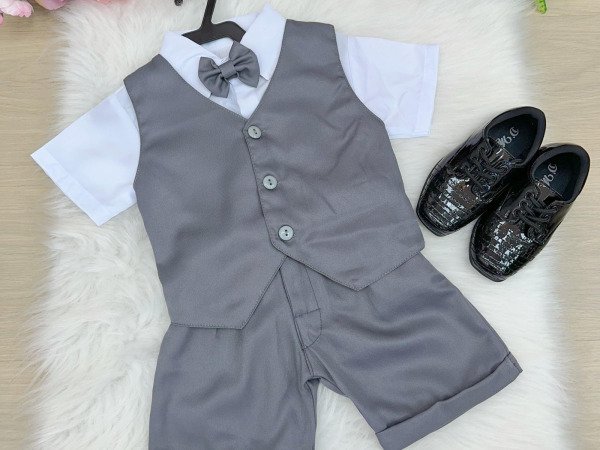 Conjunto Social Miss Cherry Leandro Colete Cinza Grafite