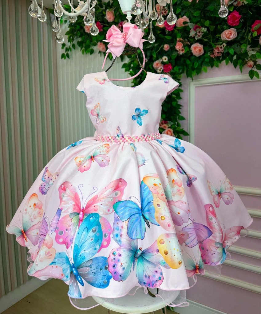 Vestido Giovanella/Giovanela Jardim das Borboletas Rosa Patricia