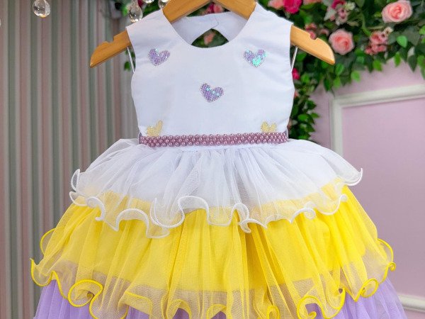 Vestido Vila Lele Bebe Lolo Saia Amarelo e Lilas