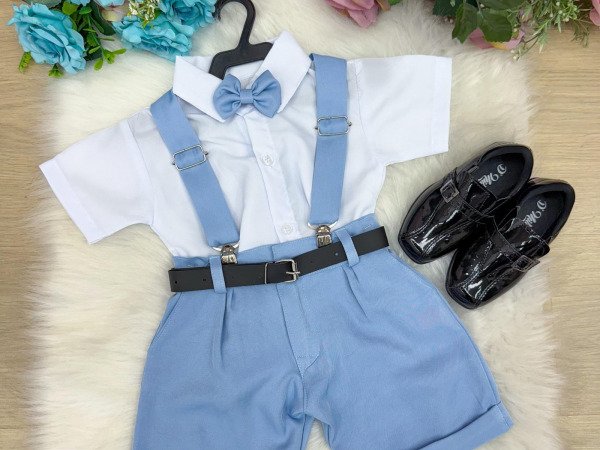 Conjunto Miss Cherry Meninos Social Shorts Ravi Azul Claro