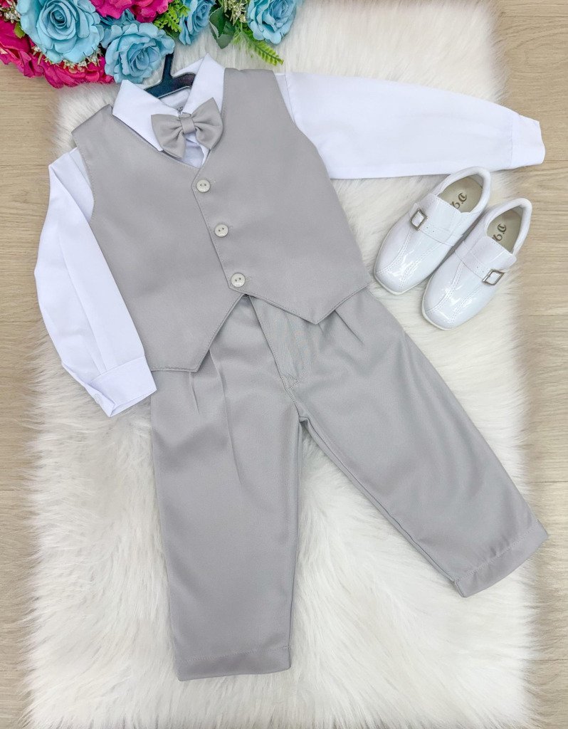 Conjunto Miss Cherry Social Colete Cinza Claro