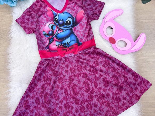 Fantasia Menina Stitch e Angel Rosa