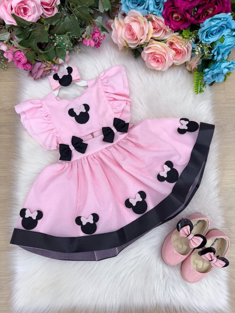 Romper/Vestido Princesa Belli Minnie/Minie Rosa Modelo 2