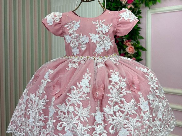 Vestido Marie Jardim Encantado Realeza Rose Renda Branca