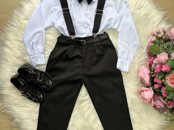 Conjunto Meninos Miss Cherry Leo Suspensorio Preto