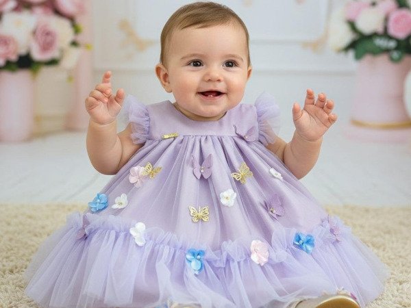 Vestido Vila Lele Jardim das Borboletas Baby Liz Lilas