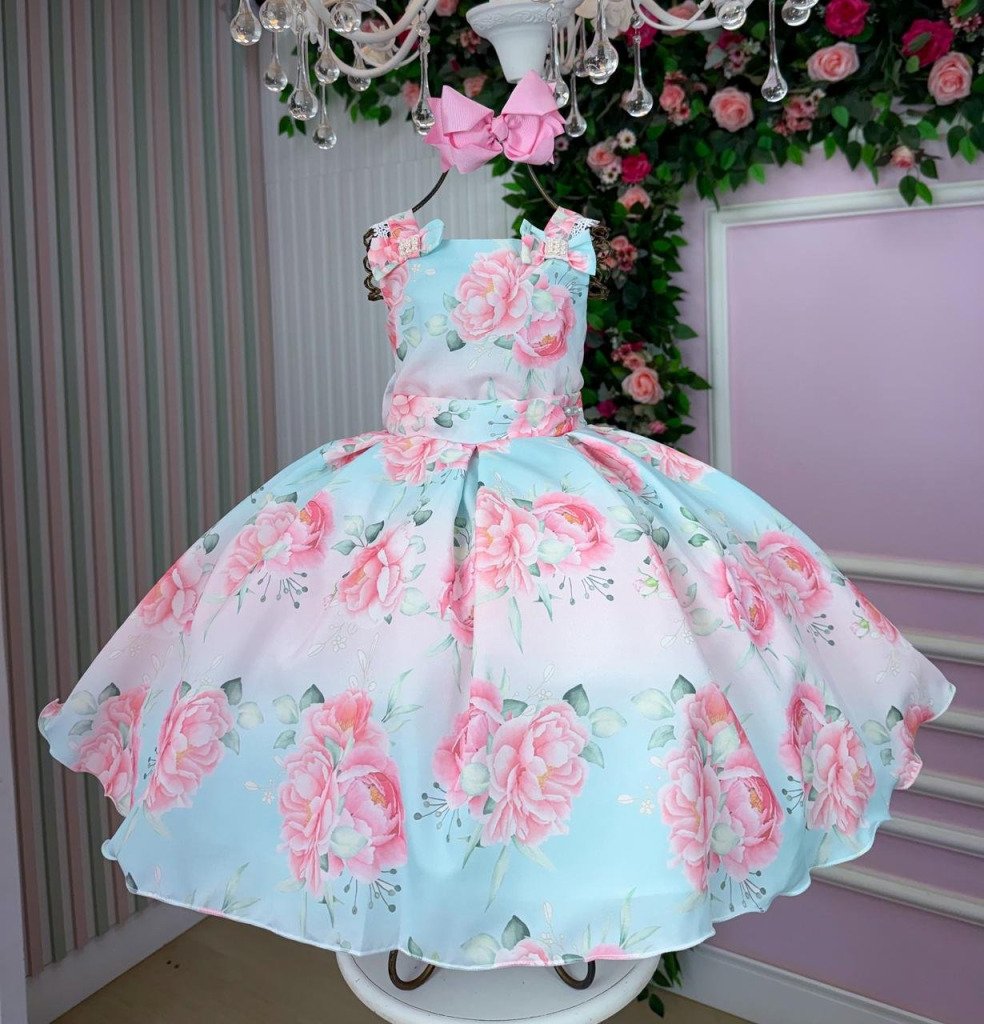 Vestido Mini Miss Lorena Florido Azul Bebe